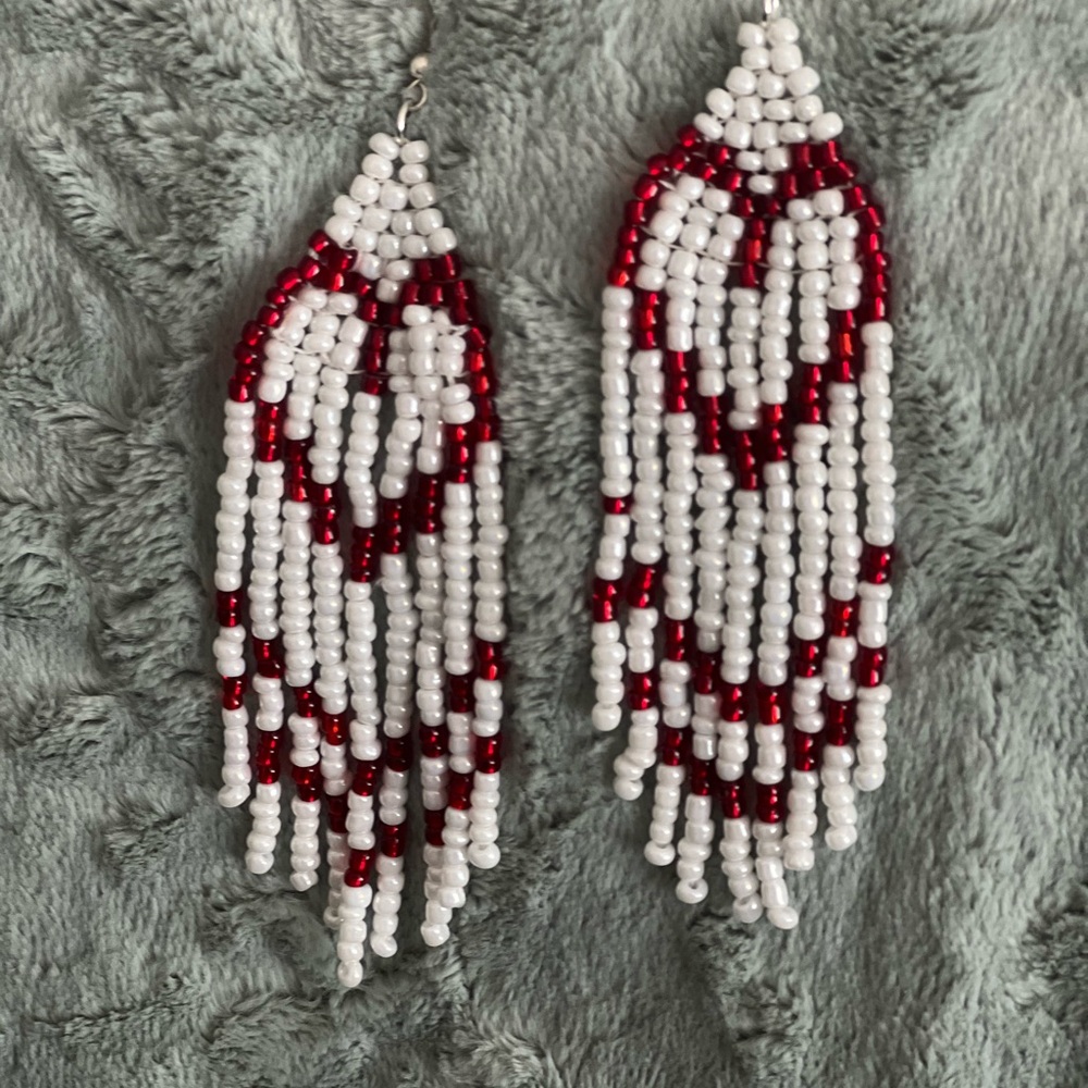 Elegant Red and White Beaded Earrings